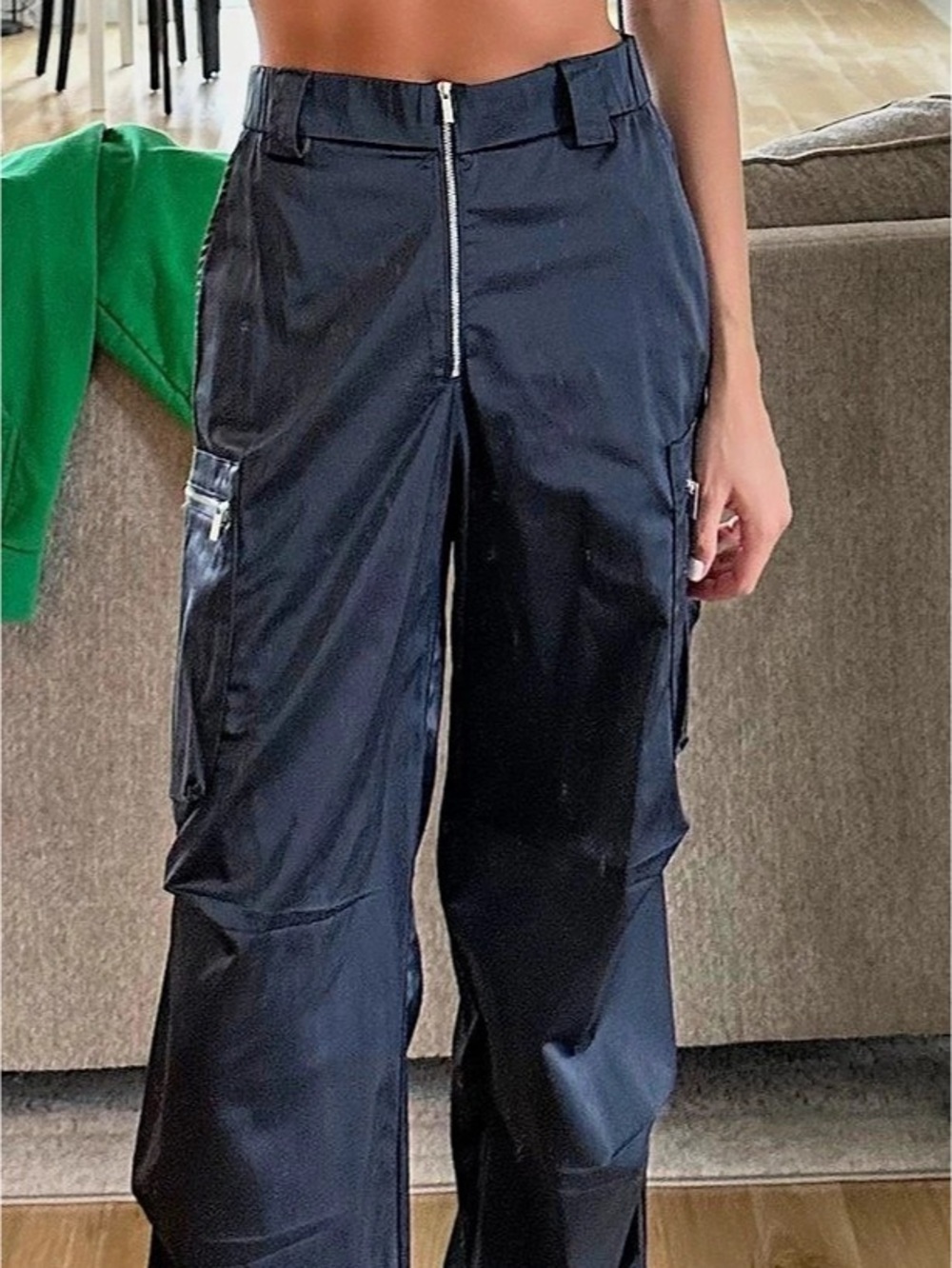 Zara Cargo Track Pants in Navy Blue Size XS